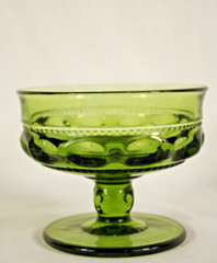 Set Of 12 Mixed Size Avocado Green Indiana Kings Crown Thumbprint Goblets
