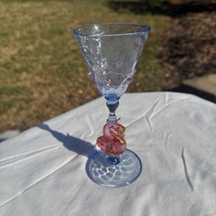 Salviati Murano Swan Stemmed Wine Glass Pink Aventurine Blue Glass Barware VTG