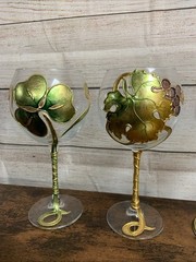 Set of 4 Art Glass Hand Gilded Painted in Italy Amedeo Wine & Flower 🌺 🍷