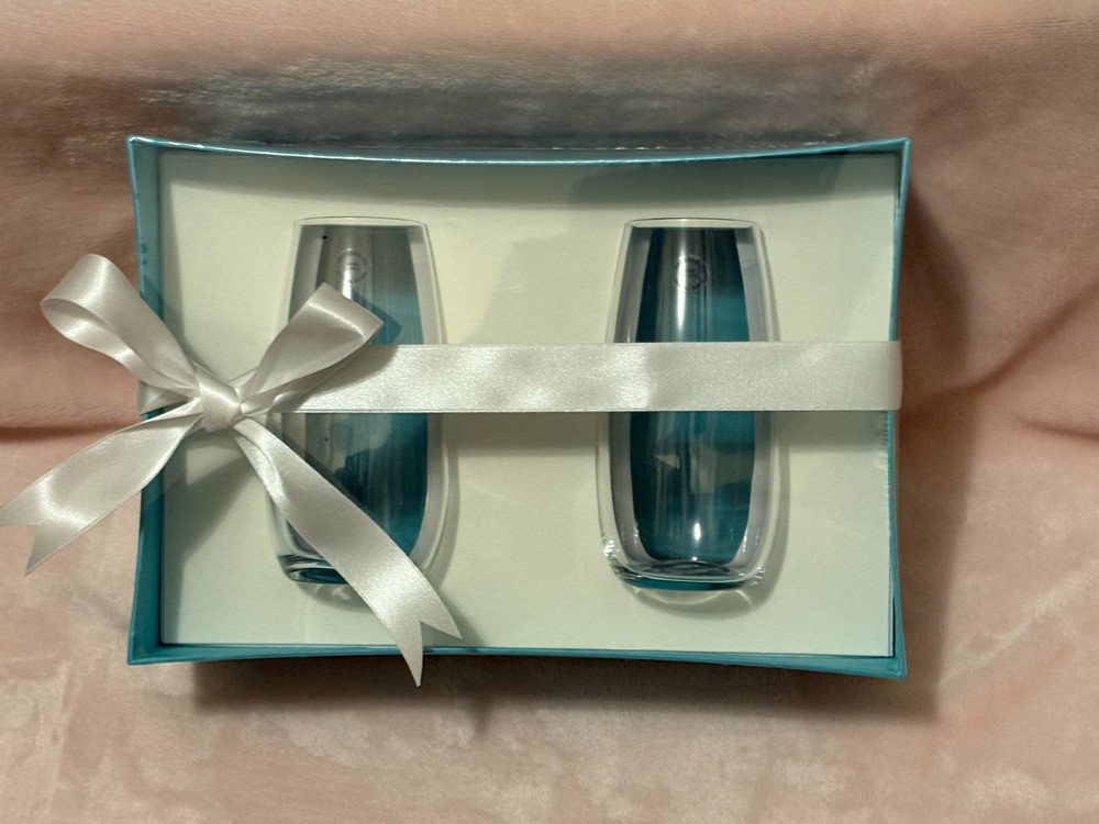Tiffany and Co Set of 2 Tumblers Clear Crystal Glass Glasses Italy New Sealed !!