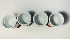 VTG Studio Art Pottery Wine Goblets Set 4 Handmade Stoneware Chalices Drip Glaze