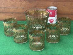 5/ CULVER VALENCIA BARWARE 3-1/2″ OLD FASHIONED 10 oz. GLASSES w/ ICE BUCKET