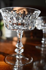 Pair of 2 Crystal Gorham De Medici Champagne Tall Sherbet Coupe Glasses Wedding