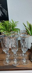Set Of 6 Royale 24k Gold Rim Champagne Flutes Wine Glasses Hand Decorated 24K