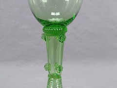 German Bohemian Blown Green Glass & Gilt 6 5/8 Inch Roemer Hock Wine Glass