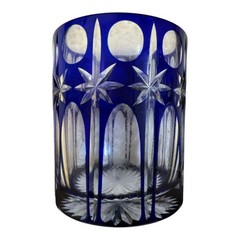 Edo Kiriko Rocks Glasses Pair Red Blue With Wood Box