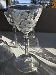 4 Vintage Glass Cocktail Etched Steamwear