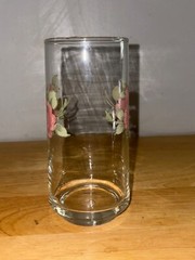 Vintage Gibsons Design Roseland 12 oz. Floral Drinking Glass Tumbler Pink Rose