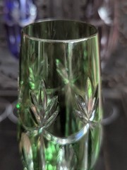 Vtg Ajka Rene Green Cut Clear Bohemian Crystal Champagne Flute Stemware Glass