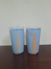 Set Of 2 Vintage Blue And Gold Culver Glasses Thai Goddess Pattern
