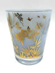 2 Vtg William Meier Double Old Fashioned Glasses Light Blue & Gold MCM Barware