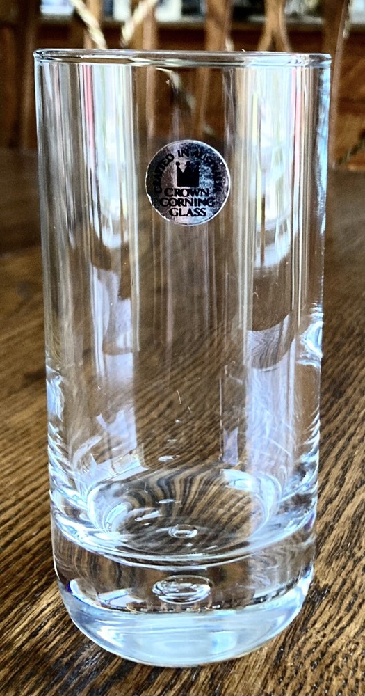 Crown Corning OMNI Bubble Base Glass Ice Tea Tumbler 5″ Vtg Denise Larcombe RARE