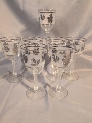 Lot of 7 Vintage Libbey Silver Leaf Wine Glasses 7″ High VGC