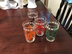 (5) Vintage Mid Century 3.75in Swanky Swigs Mixed Themed Glass Lot
