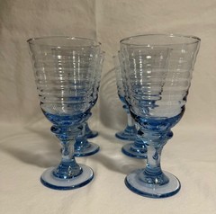 Set of 6 Vintage Blue Optic Swirl Stemmed Goblets Wine Water Glasses France 6…
