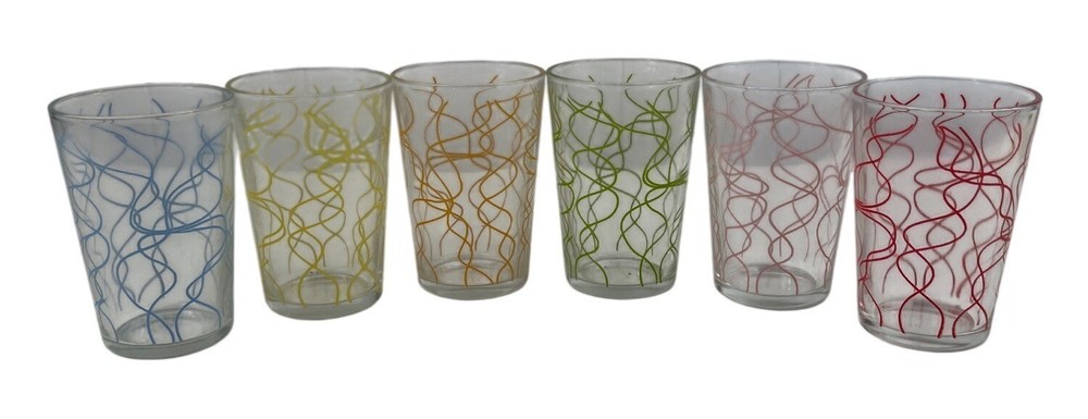 Set Of 6 Vintage Swirl Patterned Glass Tumblers 4.75″