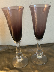 Vintage Danube Hand Blown Amethyst Champagne Flutes 9 1/2”