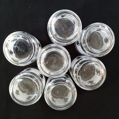 7 Libbey Fleur De Lis Low Ball Juice Glasses 3″ Frosted White Silver Vintage