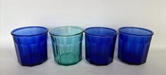 Vintage Lot Of 4 Luminarc Arcoroc 10 Panel Cobalt Blue Glass Tumbler 500 France
