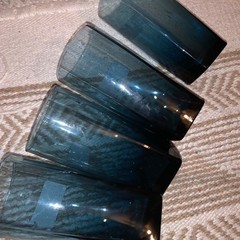4 Vtg Cobalt Blue 6” Tall Water Glass 16 oz One Pint Tumbler Cooler Flare ~LOOK!