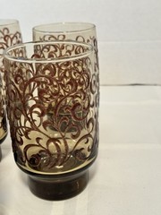 Prado Libbey Glass Company Brown Raised Swirl Tawny Smoked Glasses Set of 7