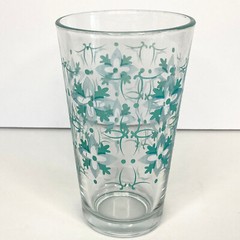 Vtg Libbey Tumbler Replacement Drinking Glass Clear Teal Atomic Flowers 5.75”