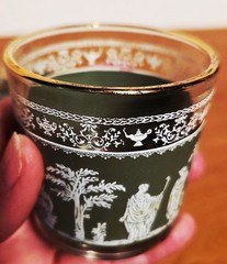 Vintage Jeanette Hellenic Green Neoclassical Wedgwood Pitcher and Shot Glasses