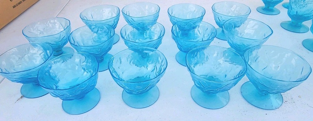 Vintage 1960’s Morgantown Seneca Driftwood Peacock Blue Sherbet Footed Set Of 2