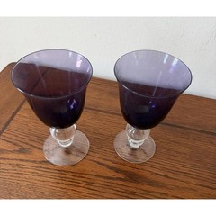 Set of 2 Purple Wine Glasses Water Goblets w/ Clear Ball Stem