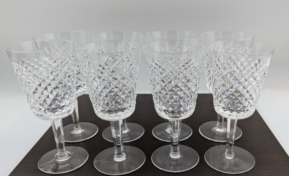 Set of 8 Waterford Crystal Alana Water Goblets Glasses 6-7/8″ Old Mark Vintage