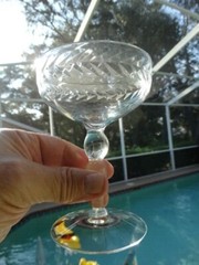 Glastonbury/Lotus Glass Clear Polished Cut «Laurel Leaf» Low Sherbet Stem EUC