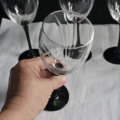 Vintage Luminarc France Domino Gothic Black Stem Wine Glass Set Of 8