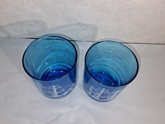 2 Vintage Teal Blue American Privateer Rattlesnake Revolution Sailboat Glasses