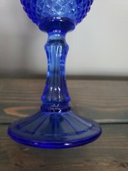 3 Piece Vintage Avon Fostoria Blue Glass Washington Goblets & Pitcher Set & Box