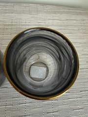 Godinger Alabaster Glass Double Old Fashioned Black/Gold Smoke Swirly Tumblers 2