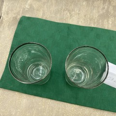 Vintage Platinum Trimmed Heavy Bottom Highball Glasses Set (2) 2.5” D X 5.5” T