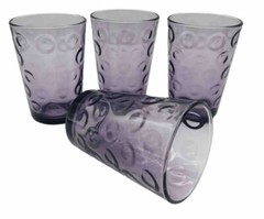 Set of 4 Circleware Amethyst Purple Juice Glasses Optic Design 4″ 6 oz