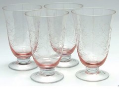 4 ct LENOX Heather Pink Footed Tumblers Glasses Hiball Etched Box 15 oz 6”