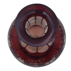 Ruby Red Stained Glass Grapevine Bedside Water Carafe & Tumbler Bohemian Vintage