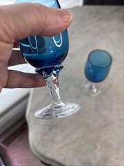 Empoli Italy Swirl Stemmed Colbalt Cordial/Shot Glasses MCM ART GLASS