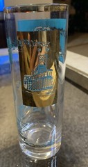 Libby Southern Comfort Steamboat 6 3/4″ Tom Collins Glass Turquoise & Gold MCM