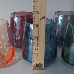 5 Piece Pier 1? Stemless Wine Glasses Rainbow Colors 10 Oz Barware Glasses