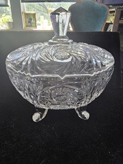 Lead Crystal Glass Footed Candy Dish BLAZING STAR Pattern Vintage