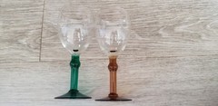 Two vintage handblown cocktail/wine goblets Green or Amber stem.