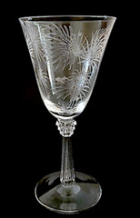 2x Fostoria LIDO glass WATER GOBLETS scepter stem 6017 PALM LEAVES etch 329
