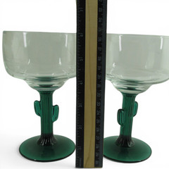 Unmarked Cactus Stem Margarita Glasses Set Of 2 Green Clear Barware Decor
