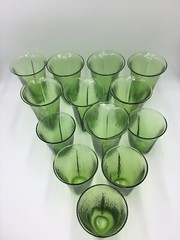 13 vtg Drinking Glass tumbers Green Grass line organic stylized leaves heart