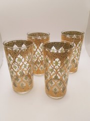 Vintage Signed Culver Valencia Highball Glasses 4 | 22K Gold & Green Diamond