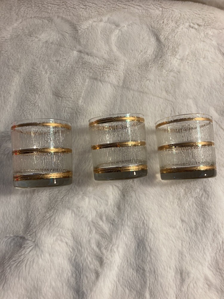 Vintage Juice Glasses High Ball Barware with Gold Trim stunning Mint set of 3