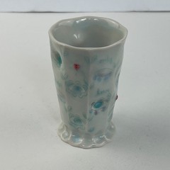 Catherine Boswell Studio Pottery Cup Artisan Handcrafted Floral Sipper Celadon